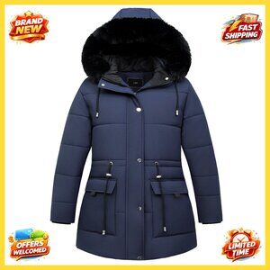 Plus Size Down Parka Jacket Waterproof Windproof Detachable Hood Winter Warmth
